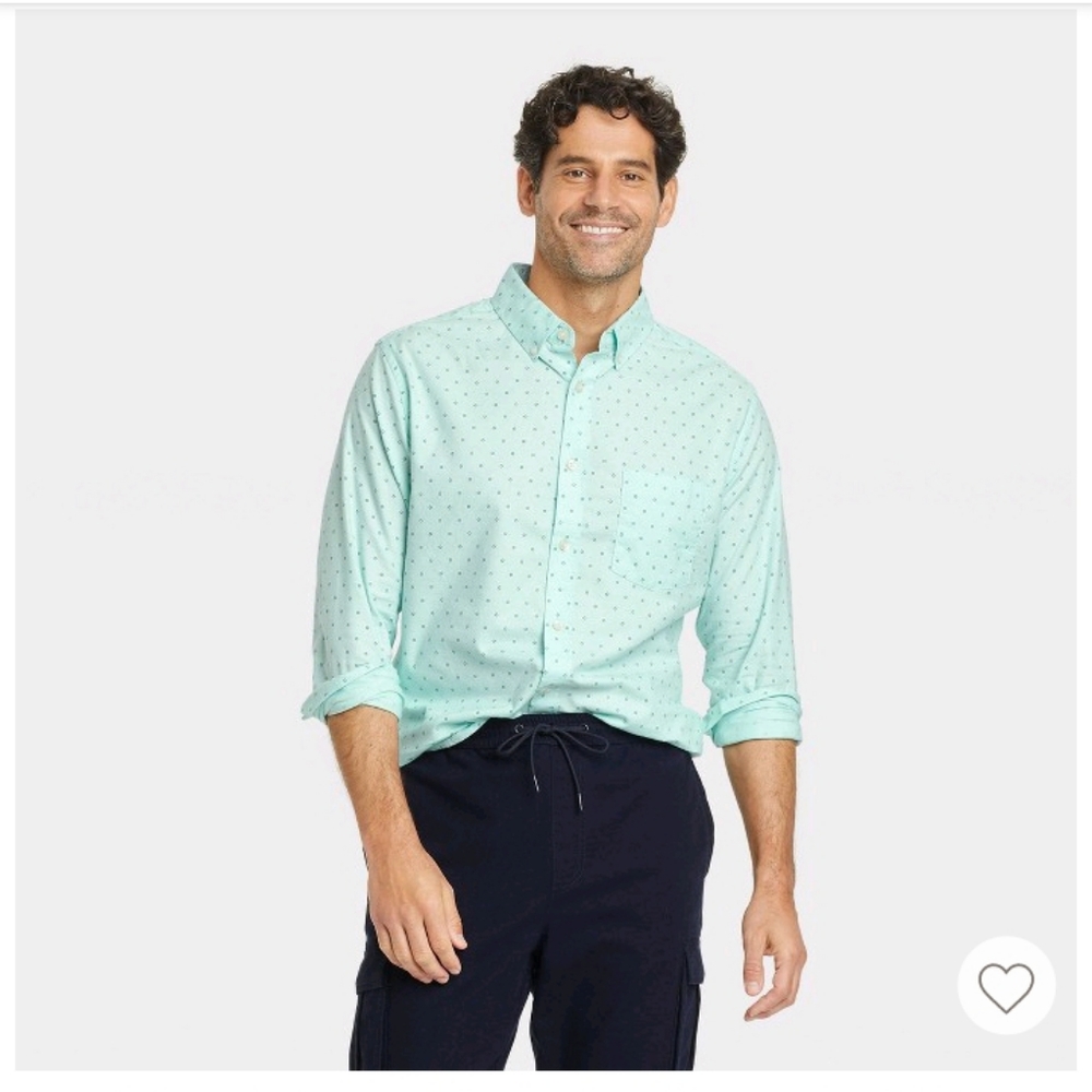 NWT Goodfellow & Co.  XL mint button up long sleeve shirt w/ sm navy circles.